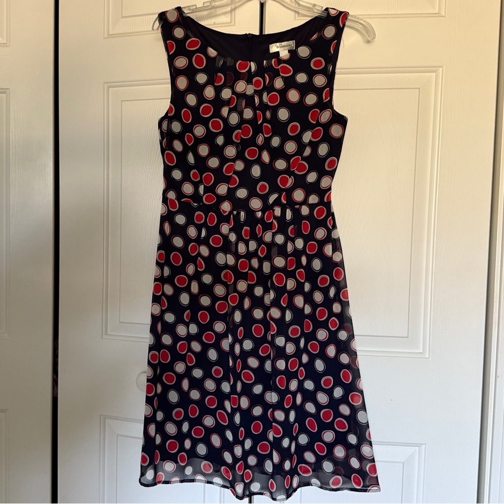 Dressbarn Navy Dress w/ Red & White Polka Dots, Size 8